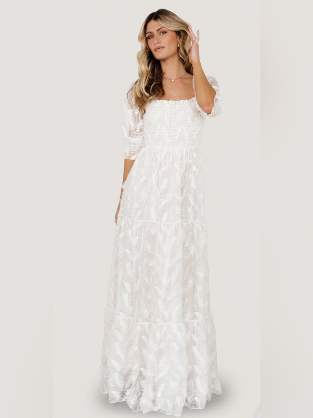 Paloma Smocked Feather Maxi Dress